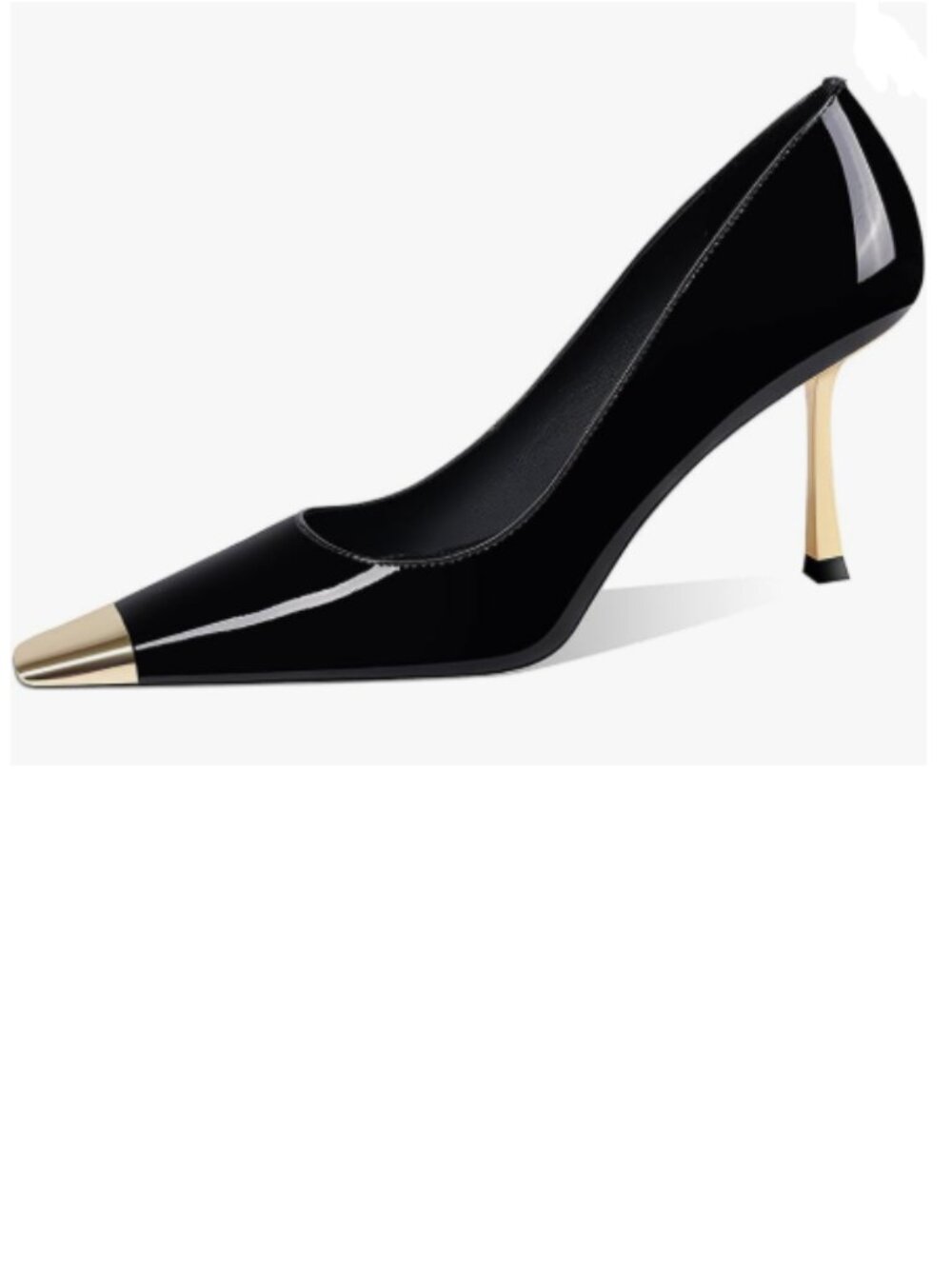 FOWT Black Metal Sqaure Cap Toe Pumps Slip on Gold Stiletto High Heels Shoes